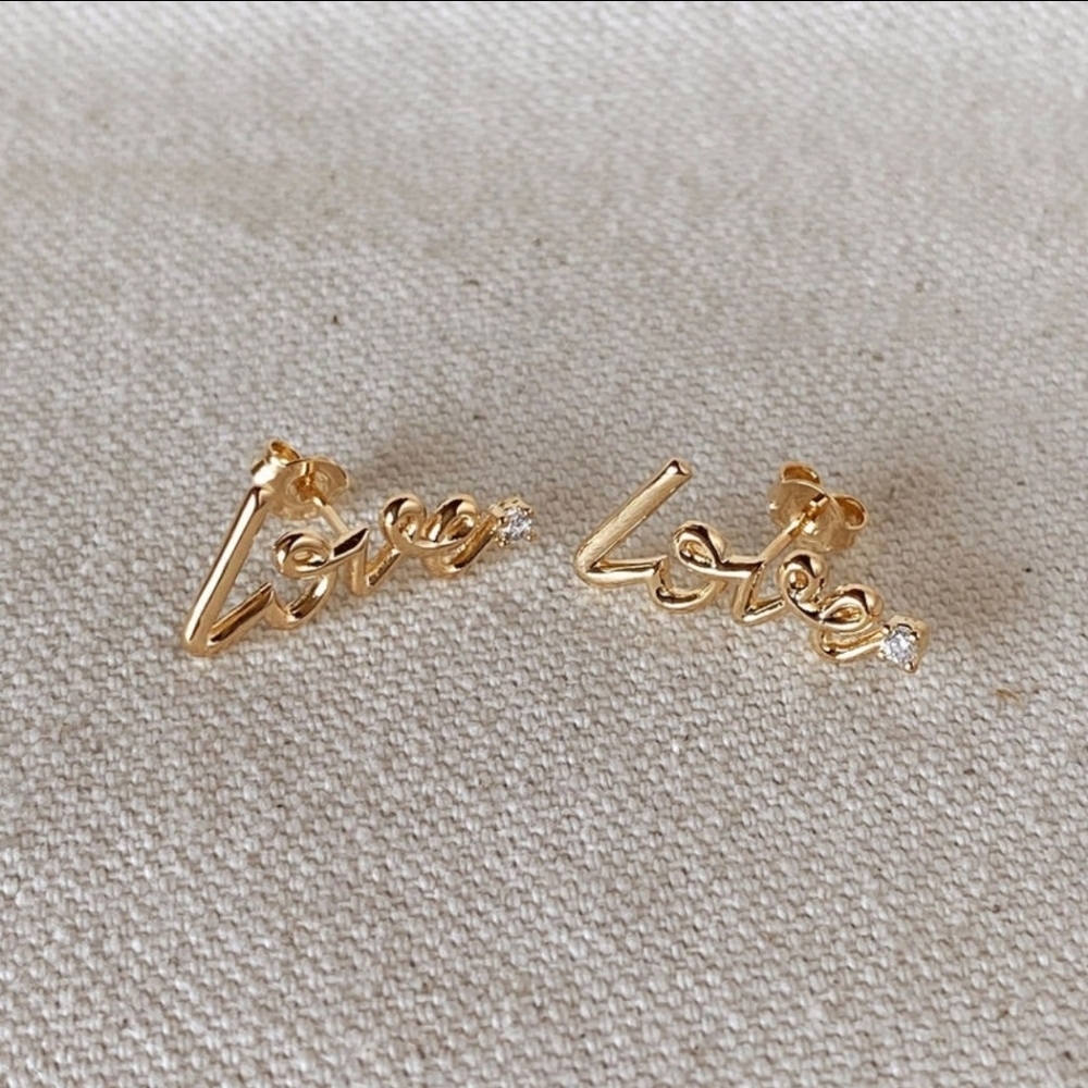 18k Gold Filled Gorgeous Love Stud With Cubic Zirconia